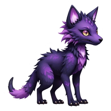 Kawaii dark black purplish blackish edgy fantasy ethereal feline-vernid-sergal-monster-fursona animal creature full body with intricate markings  sticker