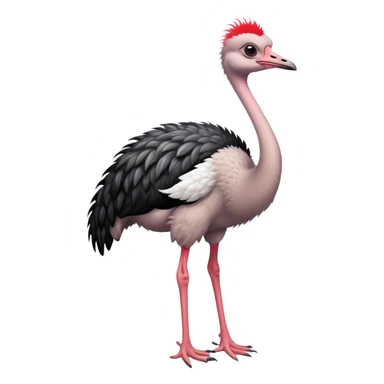 Full picture of an ostrich with black and white feathers on the body, pinkish-red neck, and red legs. sticker