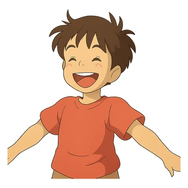 niño feliz en estilo ghibli, animación japonesa sticker