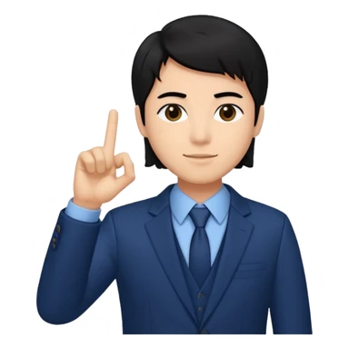 Copy this photo, the face like the same with finger heart 🫰🏻 and dark blue suit , the hair color is black sticker