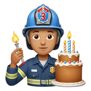 A firefighter extinguishing a party sticker