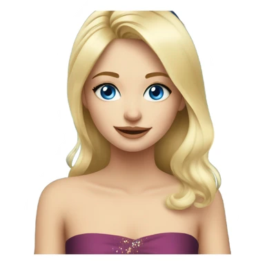 Blonde girl with blue eyes in dress at New Year’s party sticker