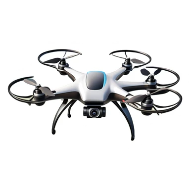 An icon showing a racing quadcopter drone in the foreground, flying at high speed through a course filled with obstacles and checkpoints. Other drones zoom in the background over a dynamic landscape. Transparent background highlights the thrill and precision of drone racing. sticker