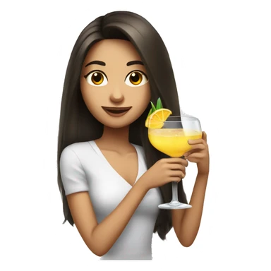 Long hair Brunette girl with cocktail  sticker