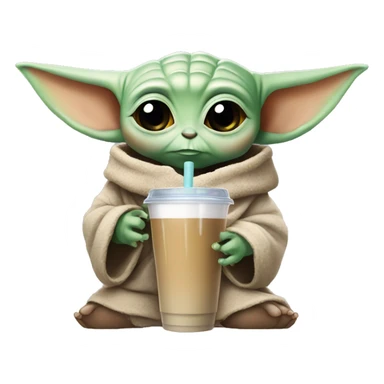 Baby yoda drinking a ice coffee sticker
