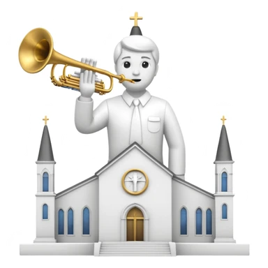 Mormonism all white church building with statue of man holding trumpet on the top sticker