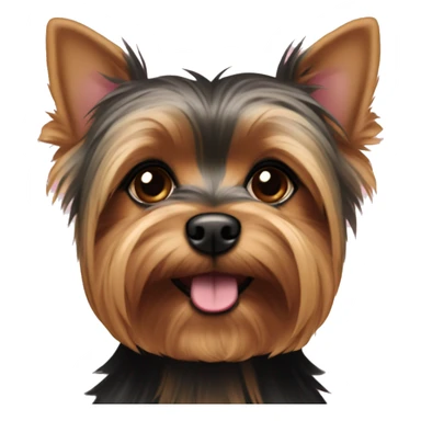 Yorkie Dog with Brown and black fur and brown eyes with short hair with a pink collar sticker