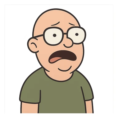 flat toon style bald guy with glasses, looking dumb sticker