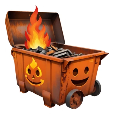 Smiling dumpster with fire coming out of it  sticker