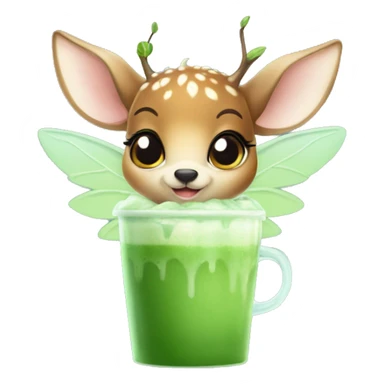 baby deer with fairy wings drinking iced matcha latte  sticker