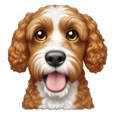 Ginger cockapoo dog with white nose sticker