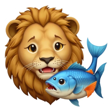  A lion eating a fish, feeling sad, cry, portrait, bust up sticker