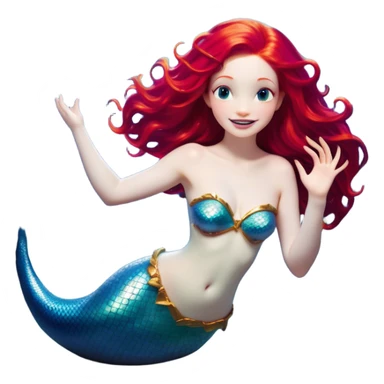 Cinematic Realistic Red Hair Mermaid Portrait, head tilted dramatically with an exaggeratedly amused expression, featuring a striking, vibrant form with meticulously detailed, flowing red hair and luminous porcelain skin. Her expressive eyes burst with playful marine mischief, rendered with dynamic underwater lighting and vibrant textures that convey an air of cheeky oceanic whimsy and over‐the‐top mermaid charm. sticker