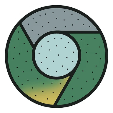 chrome browser icon, flat icon style, color scheme grey dark green, stippling effect, low detail, suitable for ico format, personal use sticker