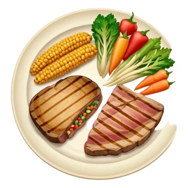 бела тарелка с едой разделена по методу тарелки, на половине лежат овощи, по четверти на ней мясо и крупа sticker