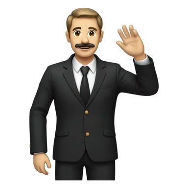 Man in dark suit with short mustache saluting sticker