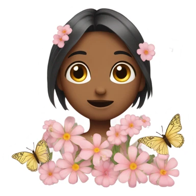shy uwu emojis with flower and butterfly sticker