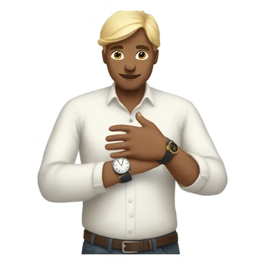 person that is putting a finger on his watch  sticker