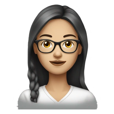 Beautiful fair skin, dark long hair woman with white eyeglasses sticker