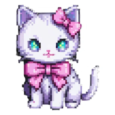 pixel art kitten with a pink bow sticker