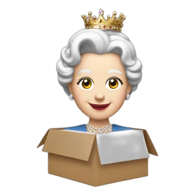 Queen Elizabeth holding a cardboard box sticker