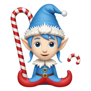 blue emoji creature with elf hat, small quills, candy-cane shoes, 3D emoji style, 1:1
 sticker