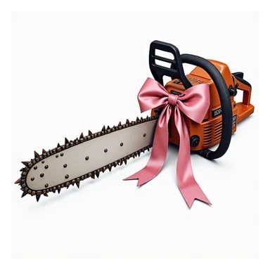 realistic chainsaw with a pink bow, detailed illustration, photorealistic, intricate details, high quality sticker