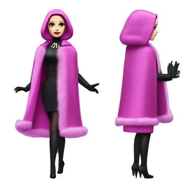 Fucshia ‘n Fur Barbie, Wednesday Addams, cape,veil,funeralwear,showing off, show full body,accessories coat gloves  sticker