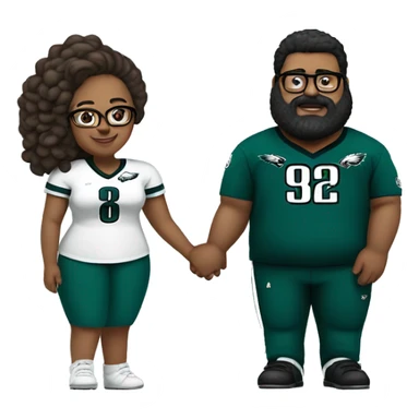 Fat Brown guy with beard mustache and brown girl with glasses and her hair in a bun in Philadelphia eagles clothes holding hands sticker
