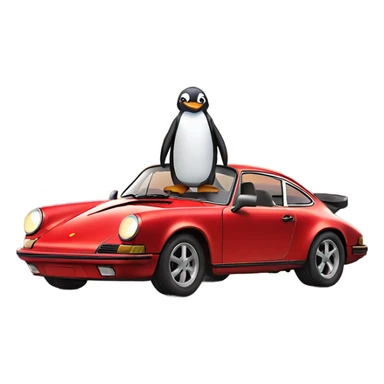 penguin riding in a porsche 911 at sunset sticker