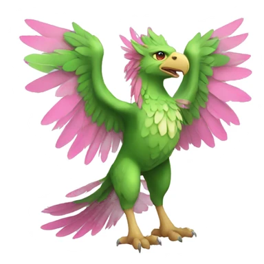 Full-body green gryphon with pink wings and pink tail-feathers sticker