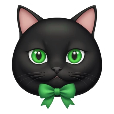 fat black cat with a white circle on their chest and green eyes with a green bow  sticker