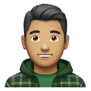 Tan asian guy with wolfcut and a dark green flannel sticker