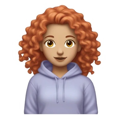 white girl with long red curly hair, wearing a pastel periwinkle hoodie doing a pose sticker