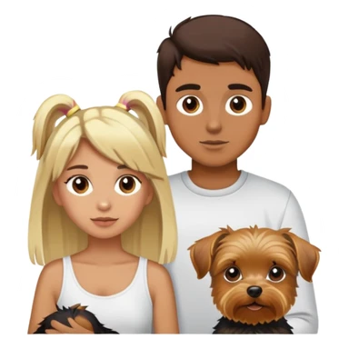 tan skin dark brown hair boy with blonde girl with yorkie sticker