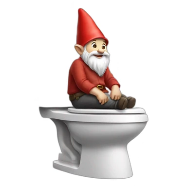 side view of gnome sitting on top of a toilet sticker