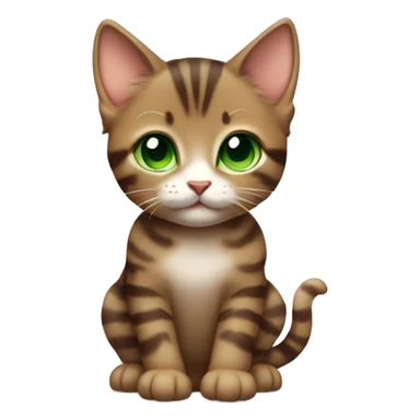 full body extremely cute kawaii brown tabby girl kitten with green eyes sticker