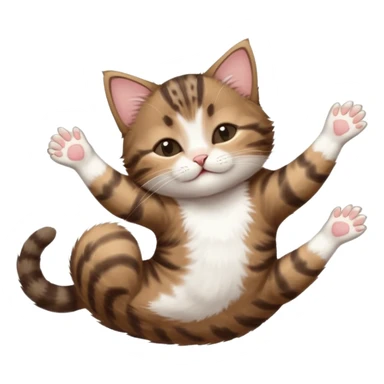 dark brown tabby and white kitten with his eyes closed whilst in funny positions stretched out and  upside down sticker