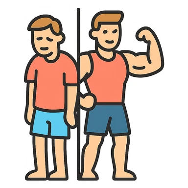 in the picture is devided in to two parts, at the first the sportsman is weak and lazy, but at the second picture the same sportsman is very strong because he doing a workout regularly sticker