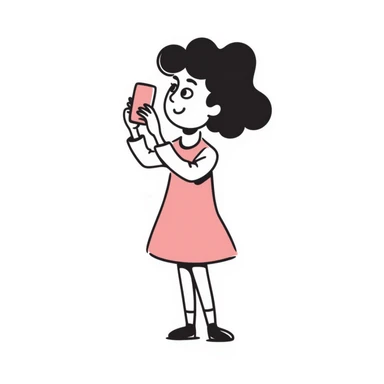 girl wearing a cute pink dress taking a selfie sticker