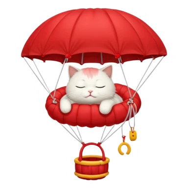 sleepy white cat riding red parachute sticker