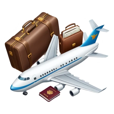 airplane with luggage and passport sticker