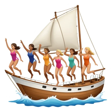 group of people jumping off a sailing ship into the ocean - side view sticker