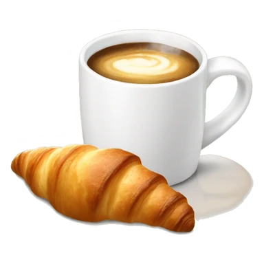 a white mug with steaming coffee and a fresh croissant next to it sticker