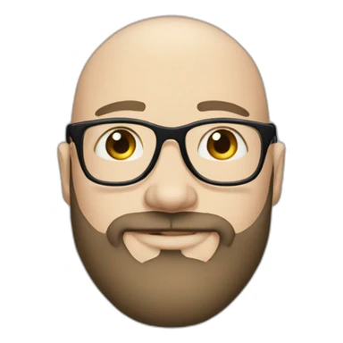 30 years old white bald man with a beard and squared black glasses, blue eyes sticker