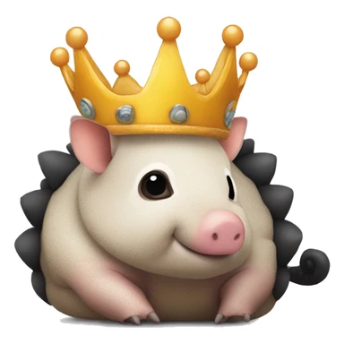 Black chubby round armadillo pig panda centipede armadillo wearing a crown sticker