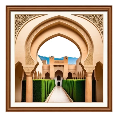 Realistic Alhambra de Granada Landmark Emoji, showcasing the Moorish palace’s intricate arches, geometric patterns, and historic fortress walls. sticker
