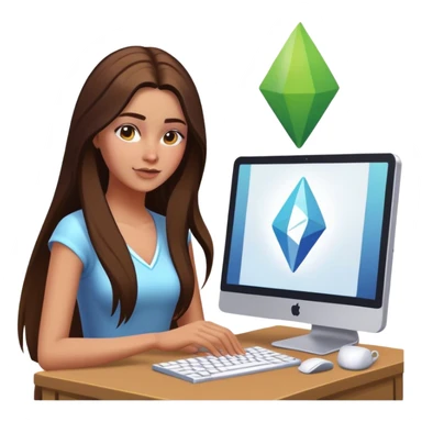 beautiful pale brunette girl with long hair playing the sims4 on computer  sticker