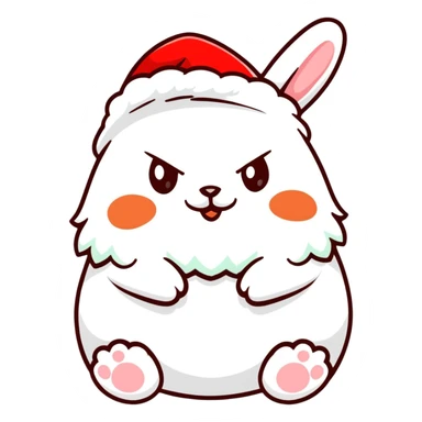 fluffy white angora rabbit wearing red and green Christmas hat being held sticker