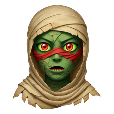 Mummy Cursed: Torn wrappings, glowing red eyes, green mist around.
 sticker